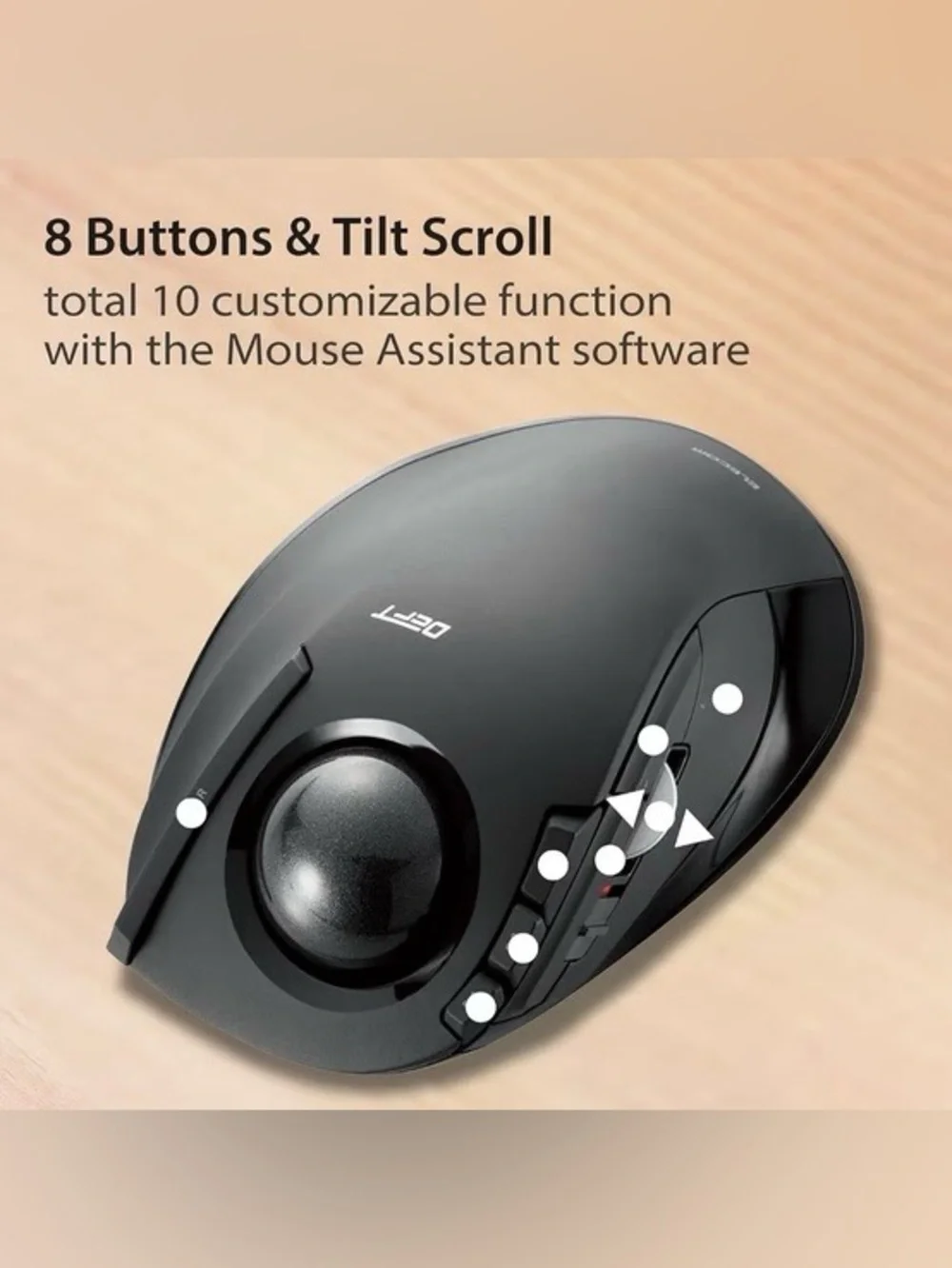 ELECOM DEFT Wireless Trackball Mouse M-DT2DRBK 2.4GHz 8-Button Mac Windows